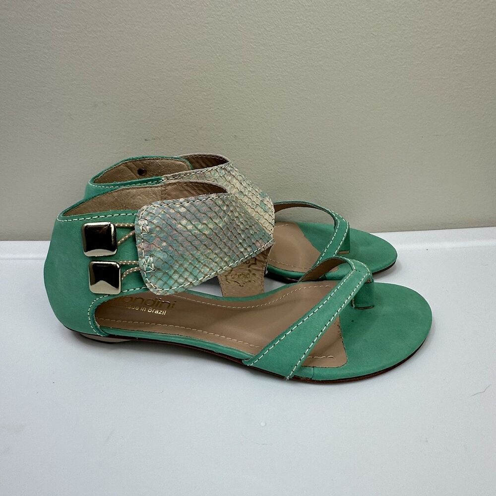 Biondini Sandals US Size 6 Made In Brazil Turquoise Snake Skin Beach Vacation